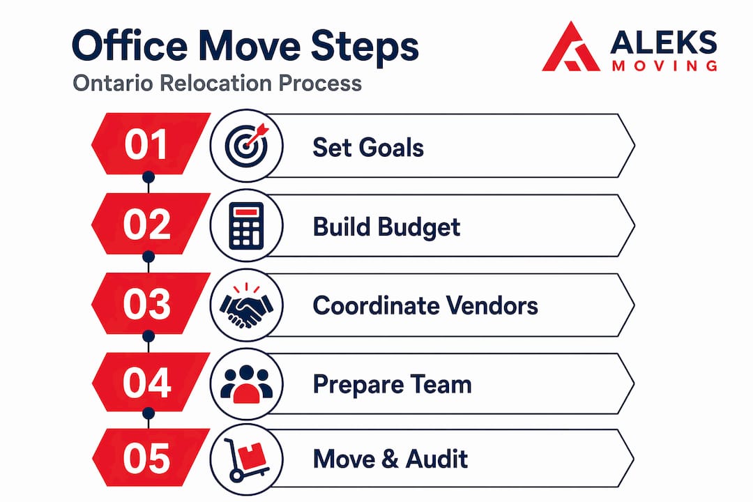 Infographic showing office move step-by-step process