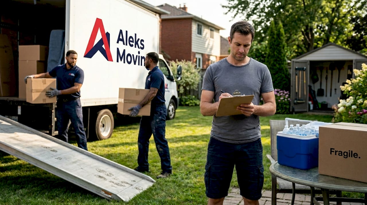 Homeowner organizing move with movers