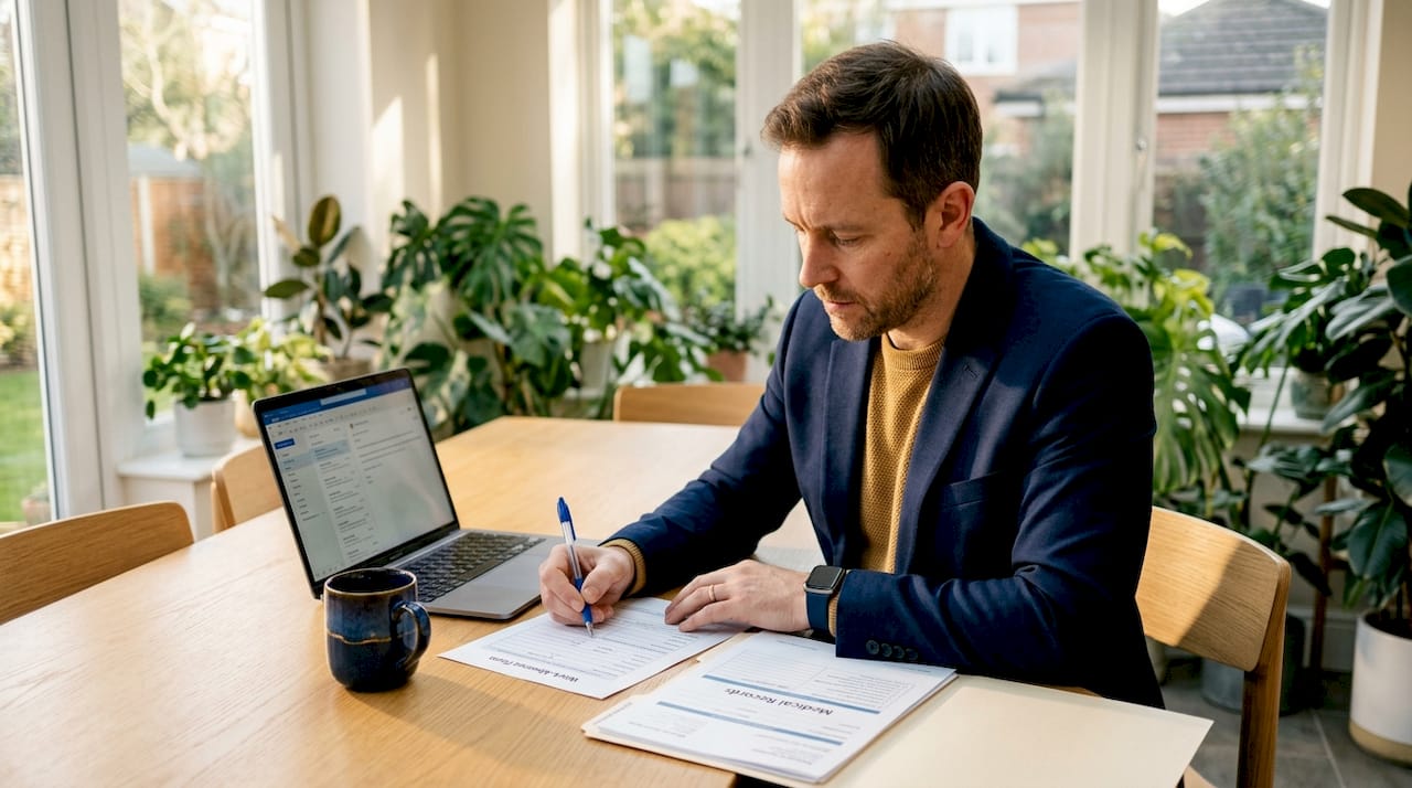 Man organizing injury and work documents