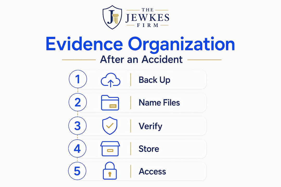 Infographic summarizing accident evidence organization steps