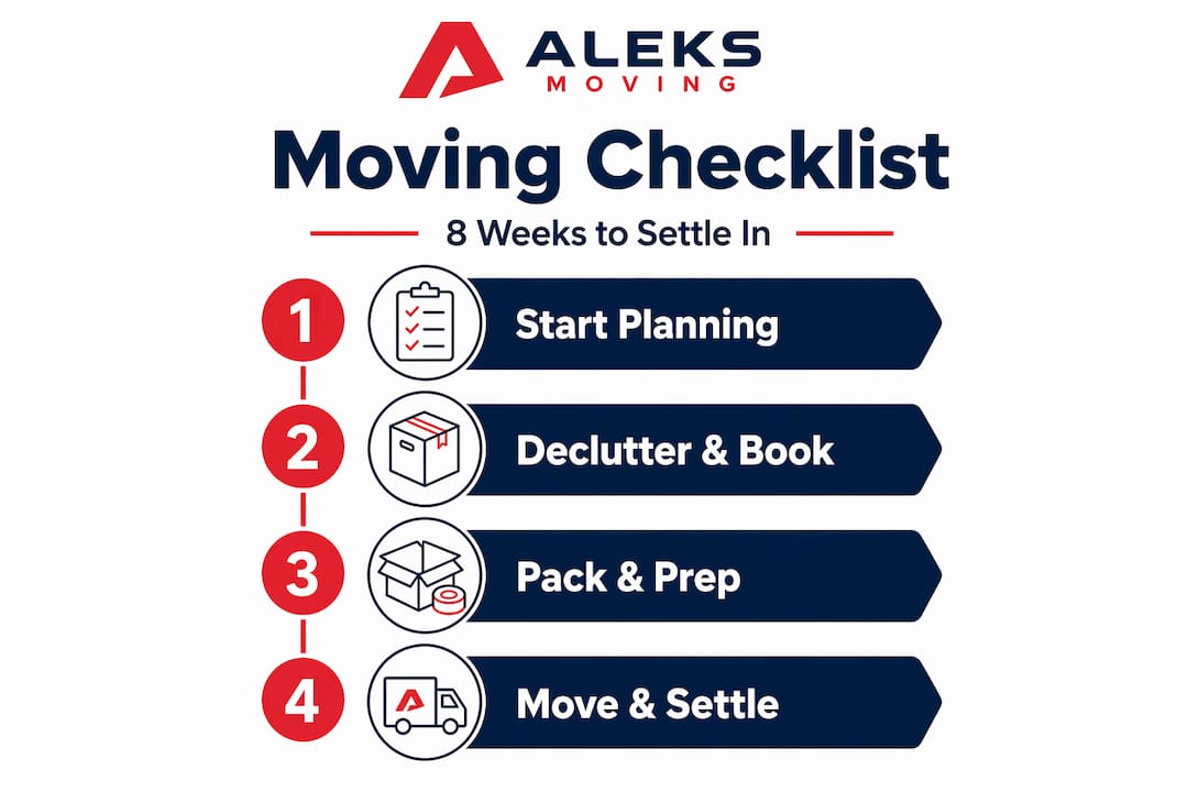 Infographic of four-step moving checklist process