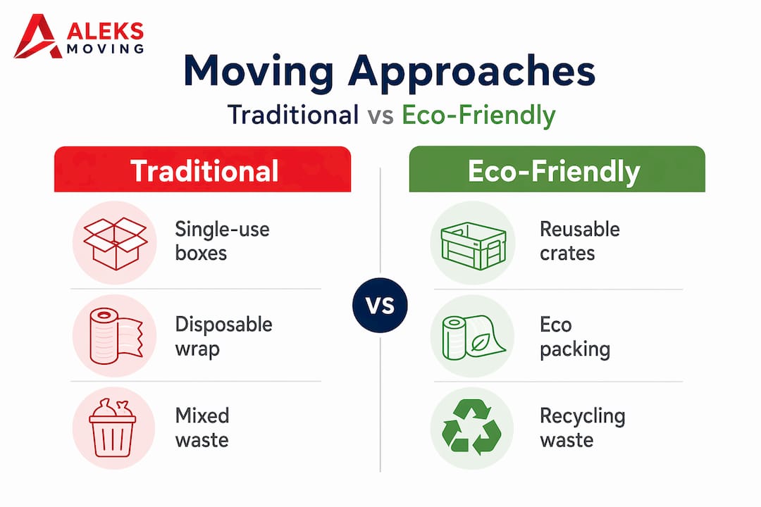 Infographic comparing traditional and eco-friendly moving