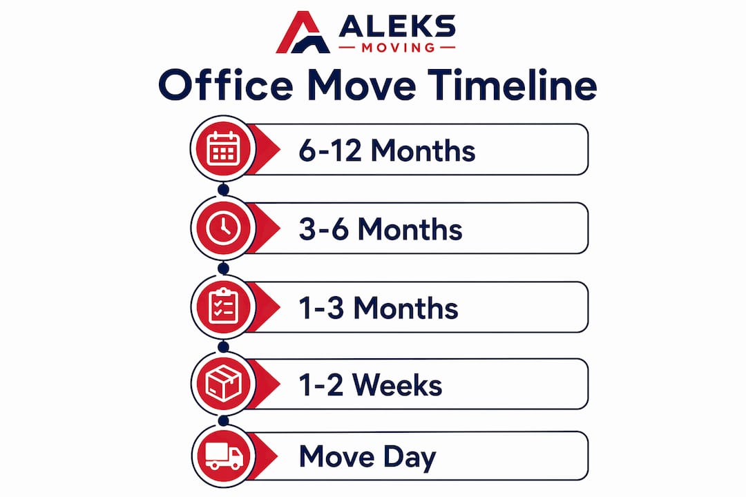 Infographic displaying office relocation timeline steps