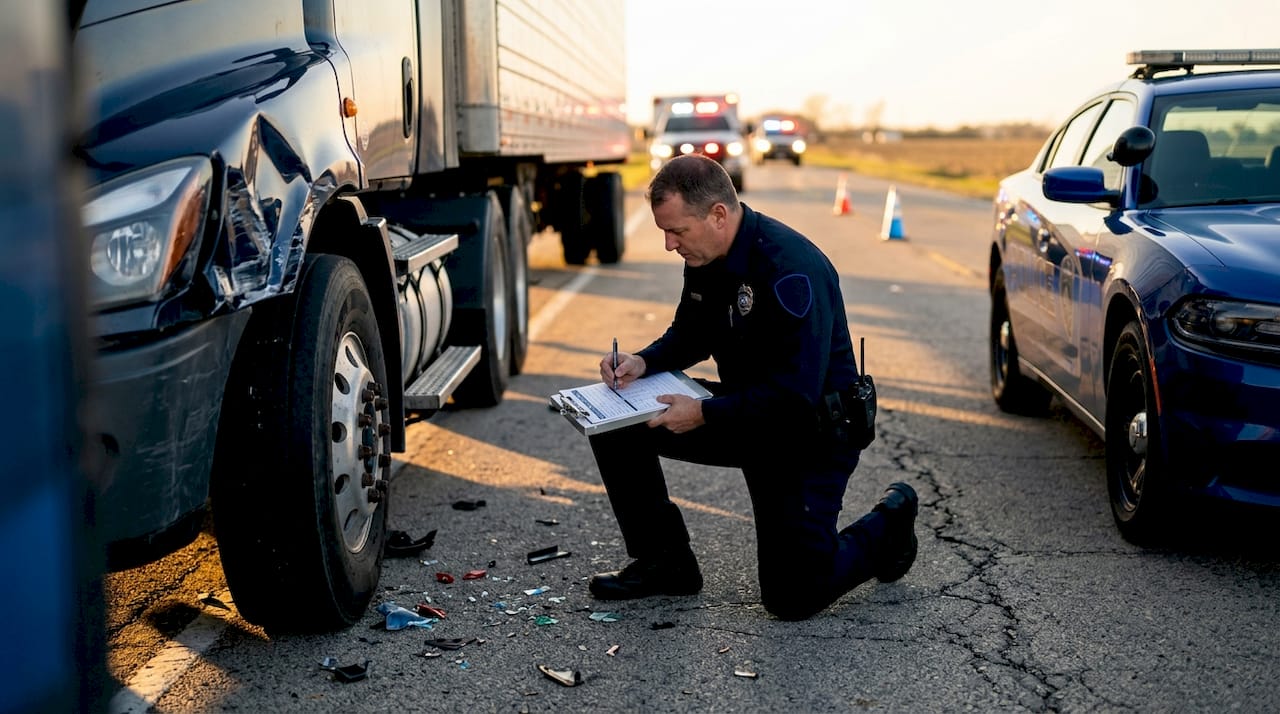 Officer documenting truck accident scene