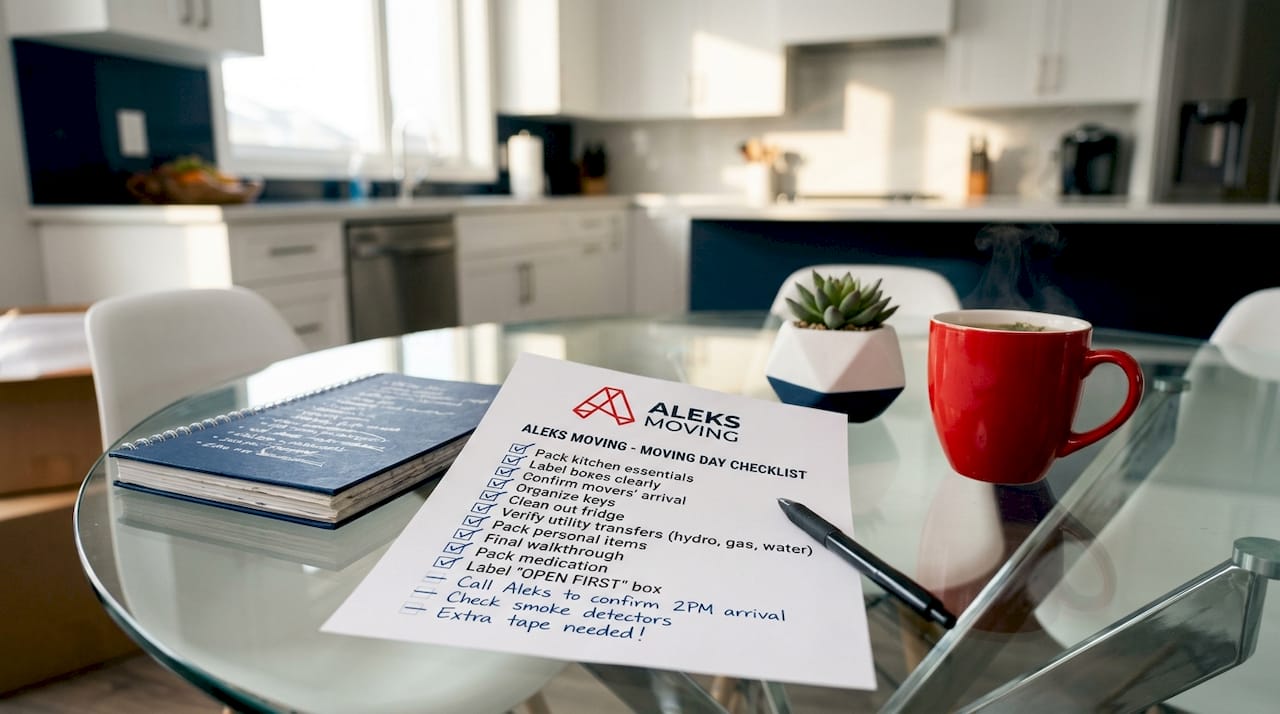 Moving day preparation checklist with pen