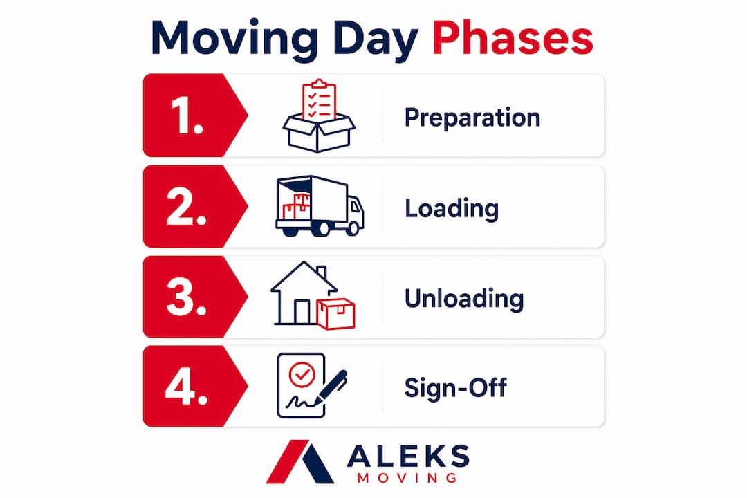 Infographic illustrating the phases of moving day logistics