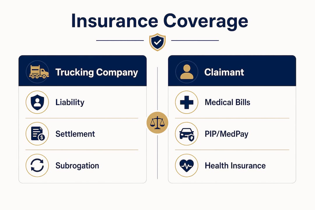 Infographic contrasting trucking company and claimant insurance coverage
