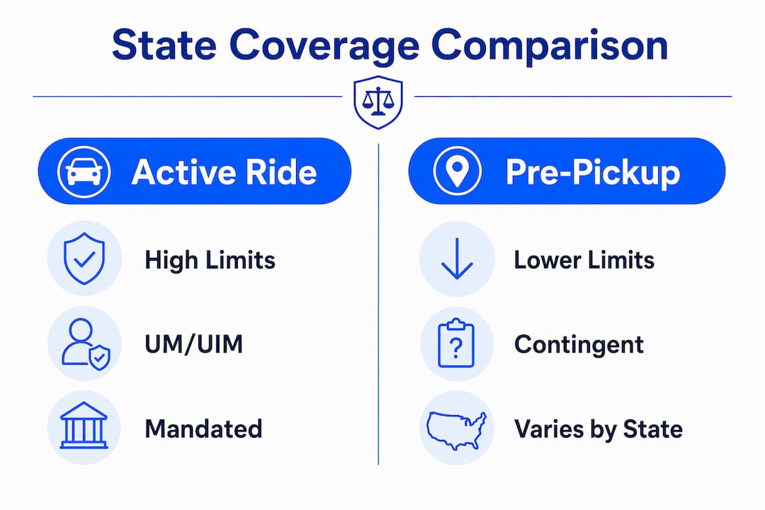 Infographic comparing rideshare insurance coverage by state