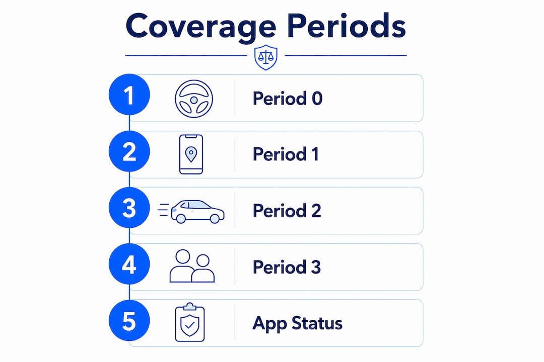 Infographic illustrating rideshare accident coverage periods
