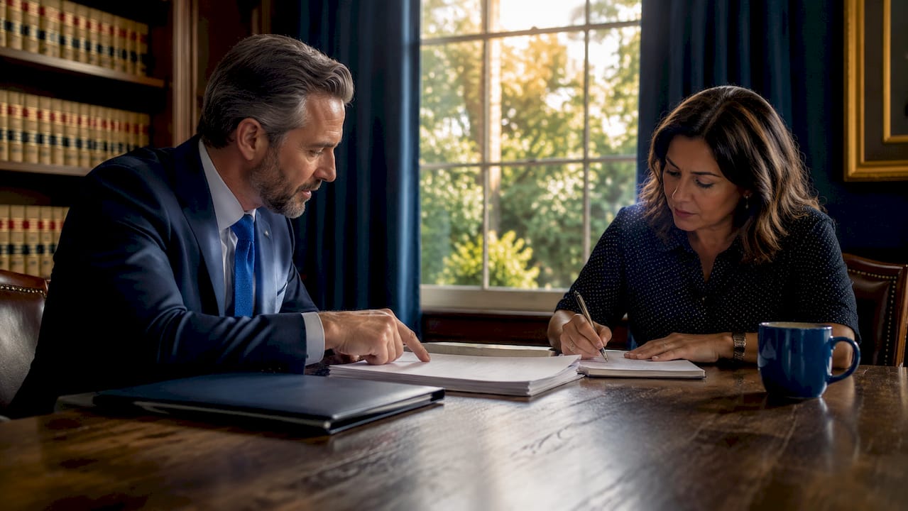 Attorney consulting client about claims