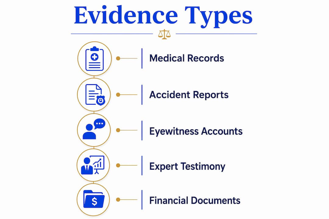 Infographic illustrating types of evidence in wrongful death cases