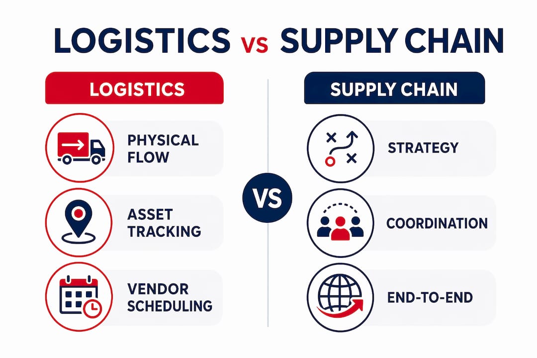 Infographic comparing logistics and supply chain management