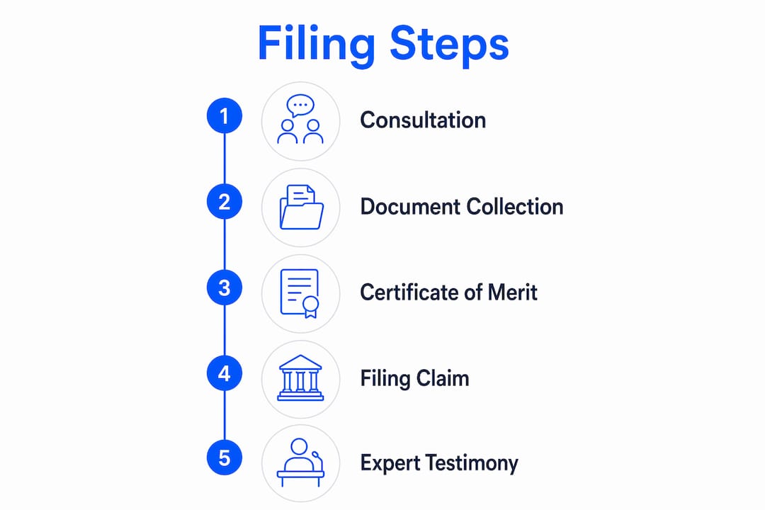 Infographic of medical malpractice filing steps