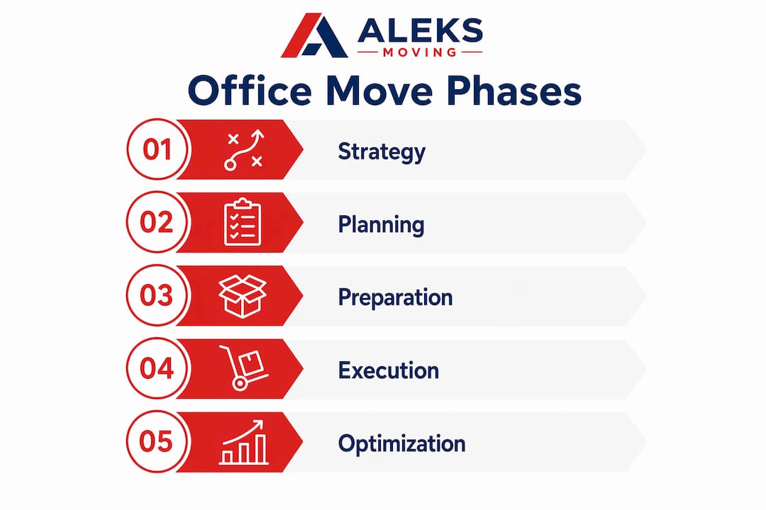 Infographic of office relocation workflow stages