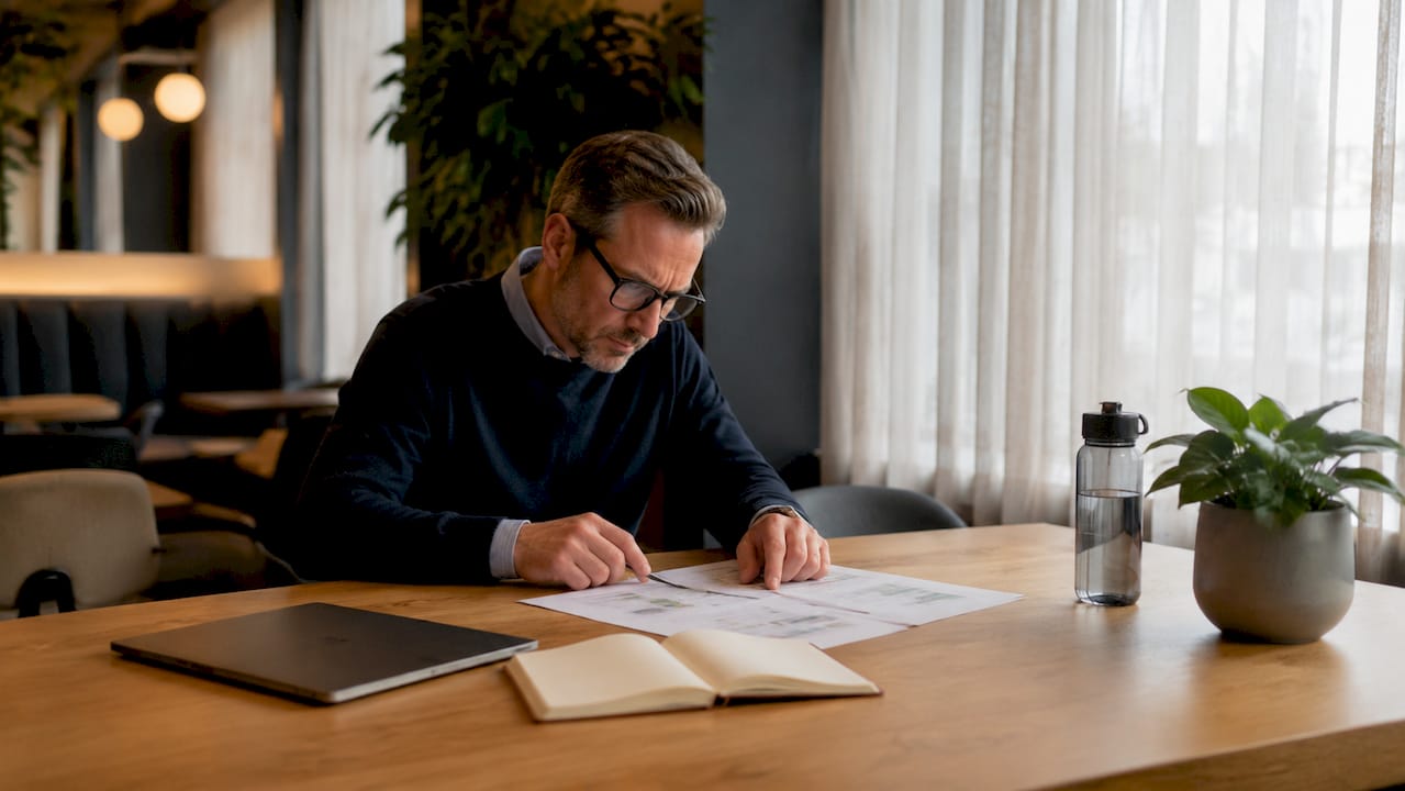 Man managing corporate relocation budget at desk