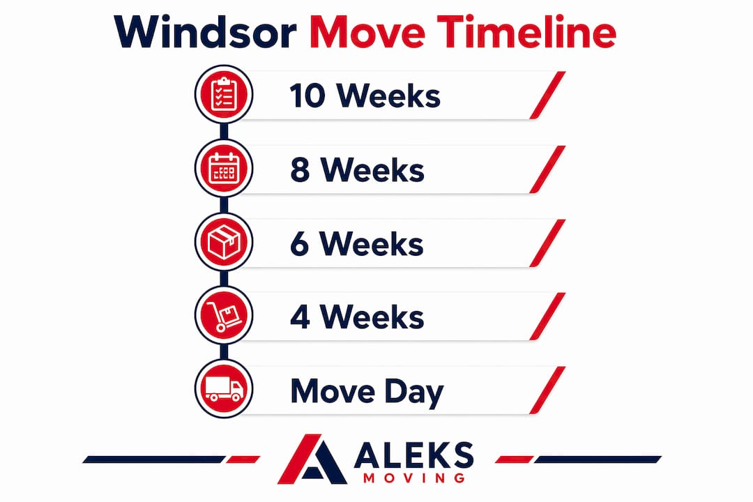 Infographic illustrating Windsor move timeline steps