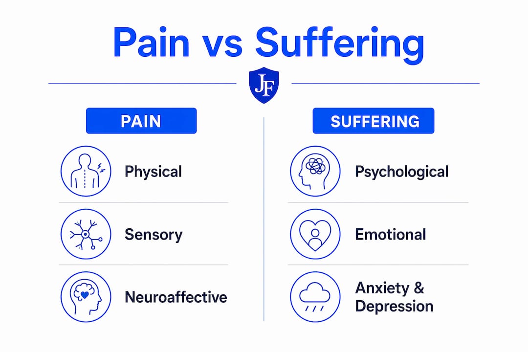 Infographic comparing pain and suffering characteristics