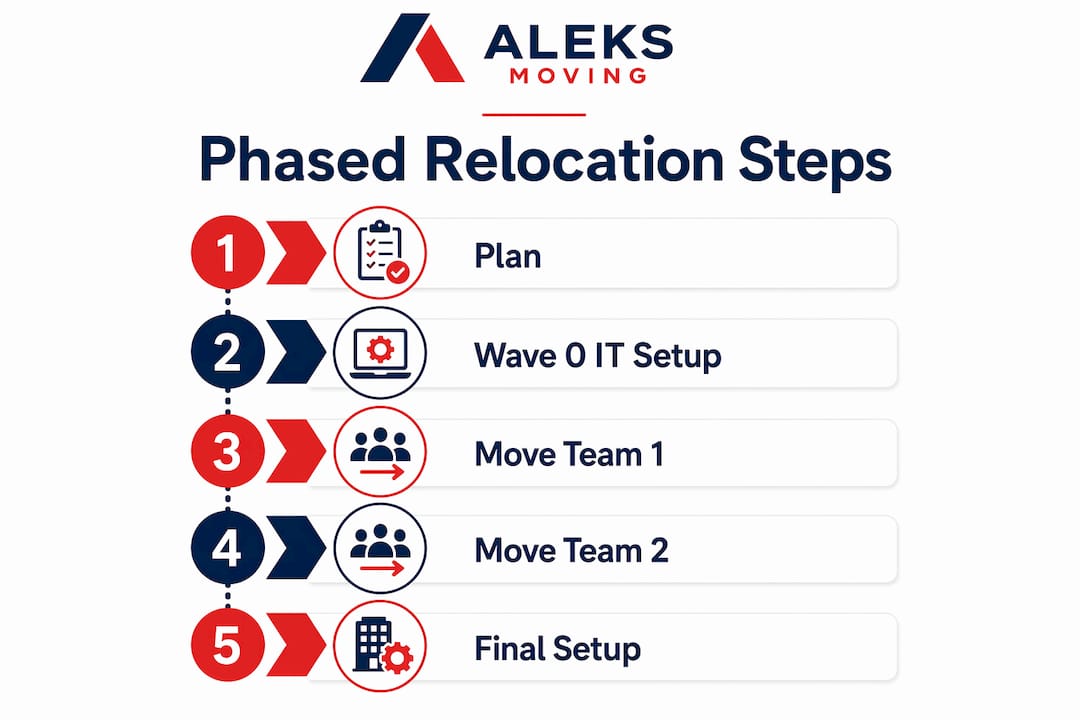 Infographic illustrating phased relocation steps
