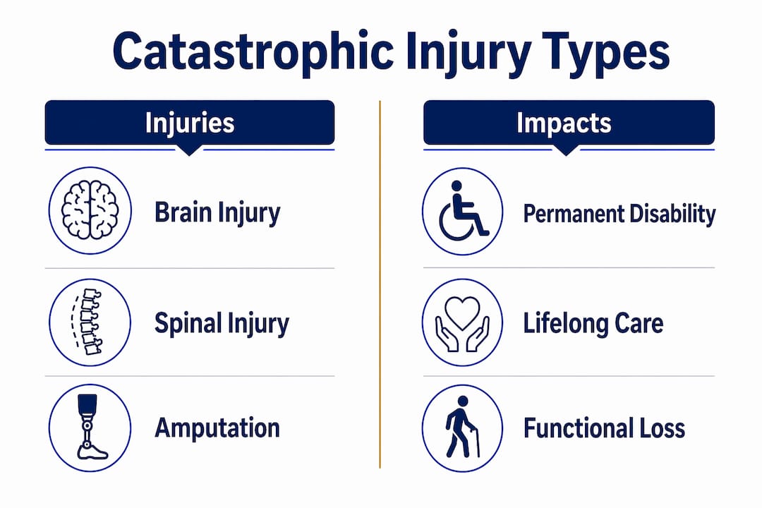 Infographic comparing catastrophic injury types and impacts