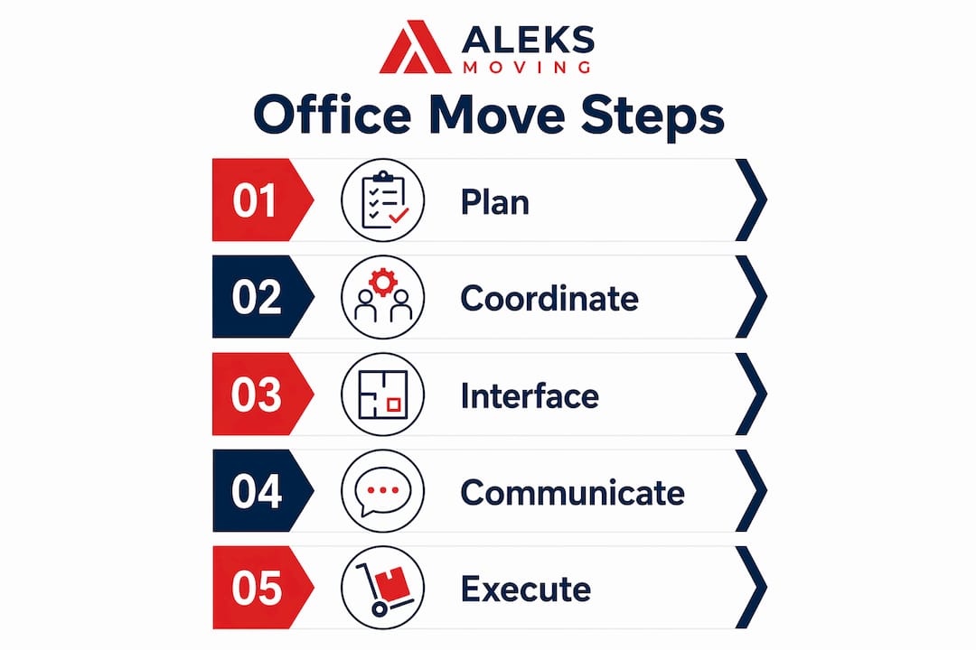 Infographic illustrating office move process steps