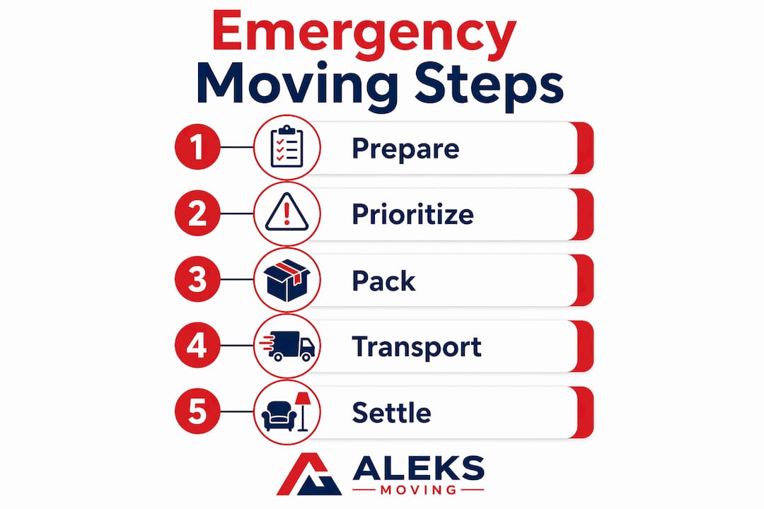 Infographic detailing emergency moving process steps