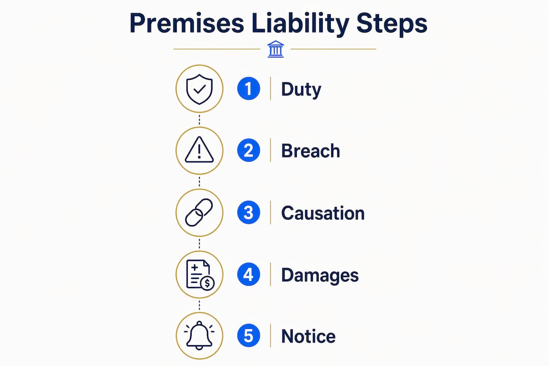 Infographic showing five essential premises liability elements