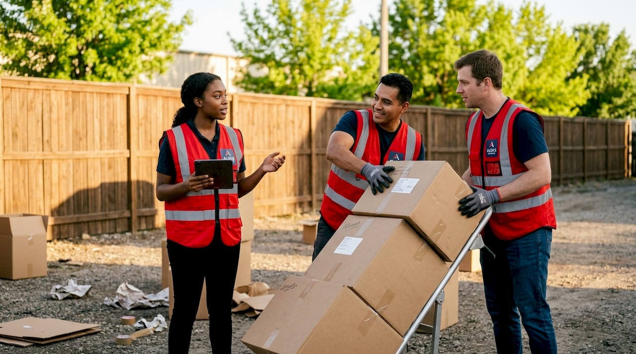 Team managing moving inventory staging