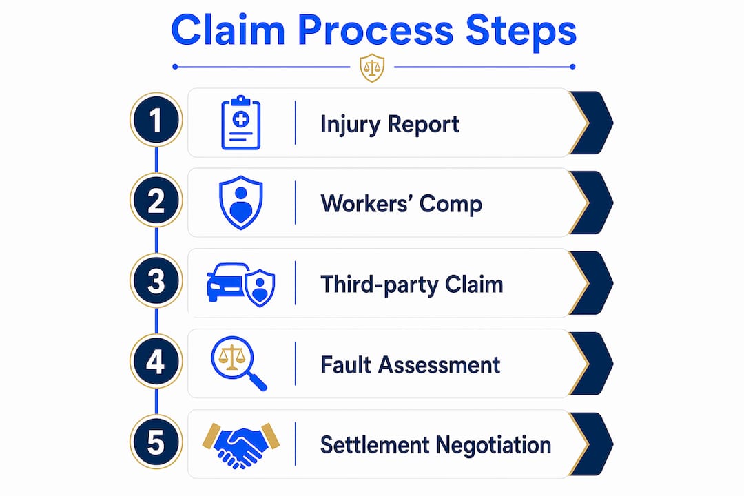 Infographic showing construction accident claim process steps