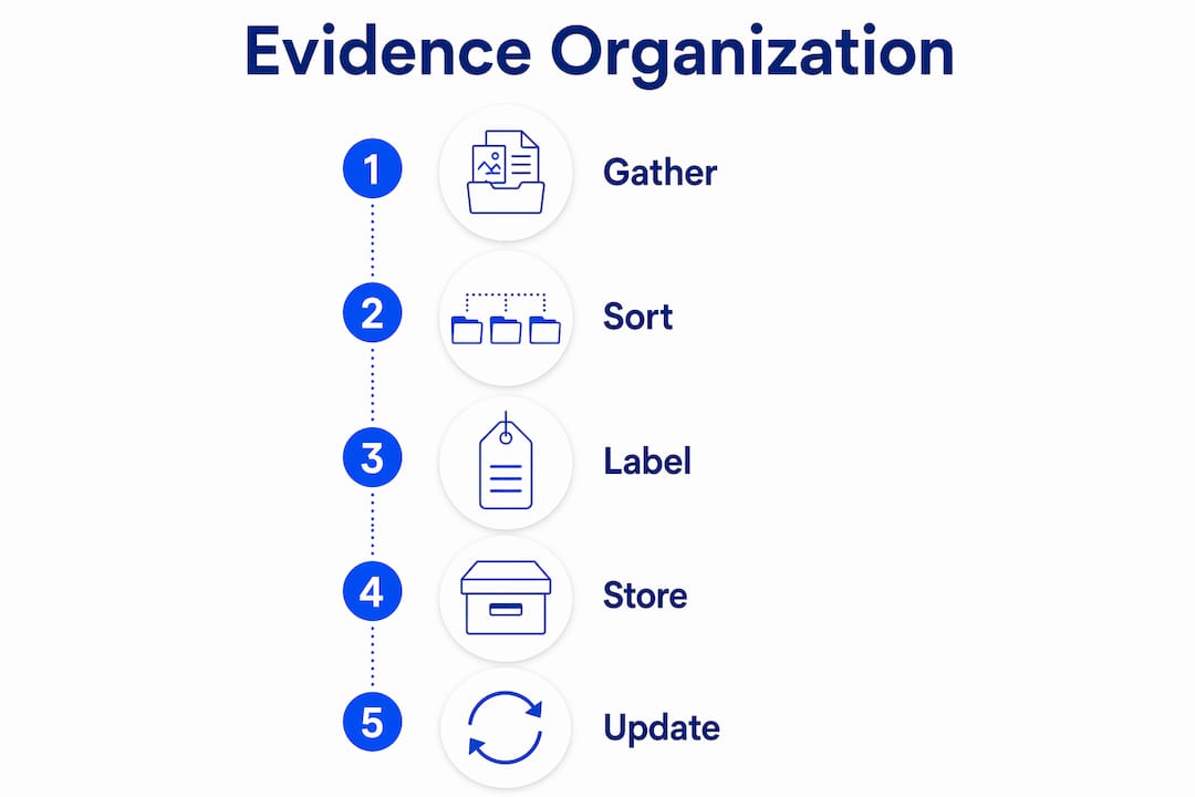Infographic showing steps to organize accident evidence