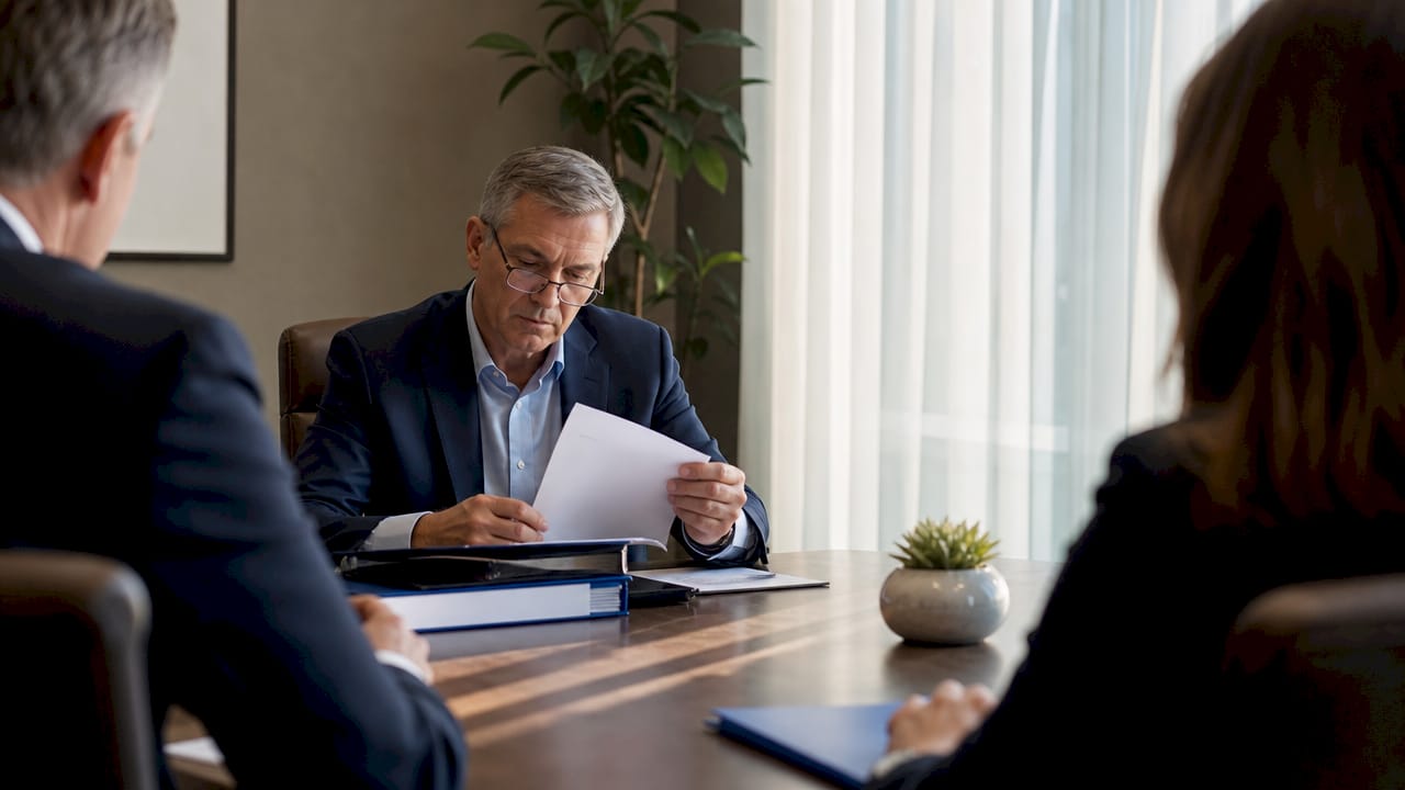 Arbitrator conducting hearing with attorneys