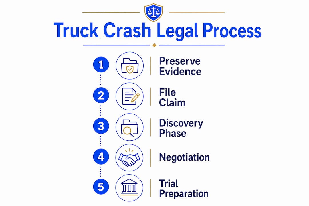 Infographic showing truck crash legal process steps