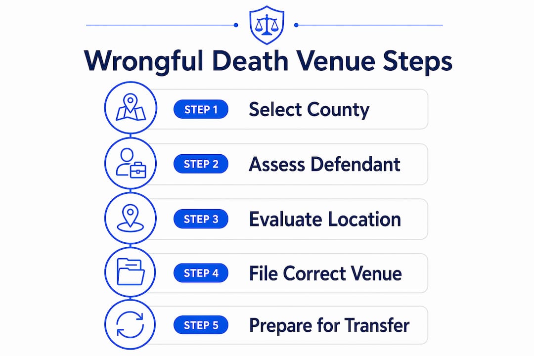 Infographic showing wrongful death venue selection steps