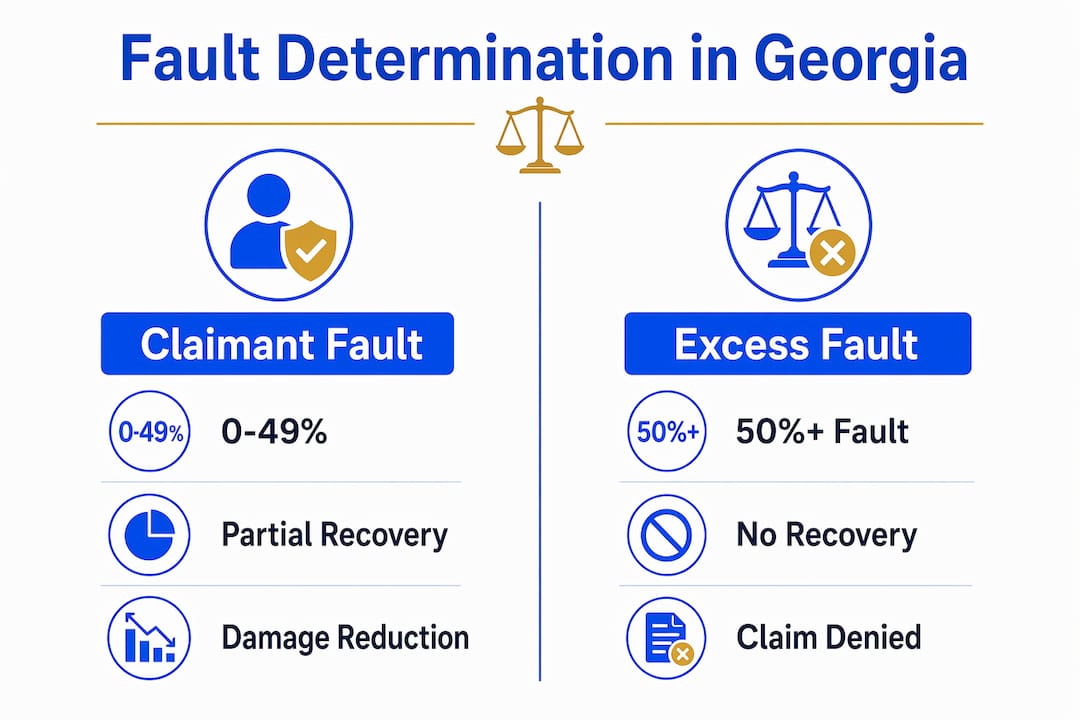 Infographic comparing fault percentages and claim outcomes in Georgia