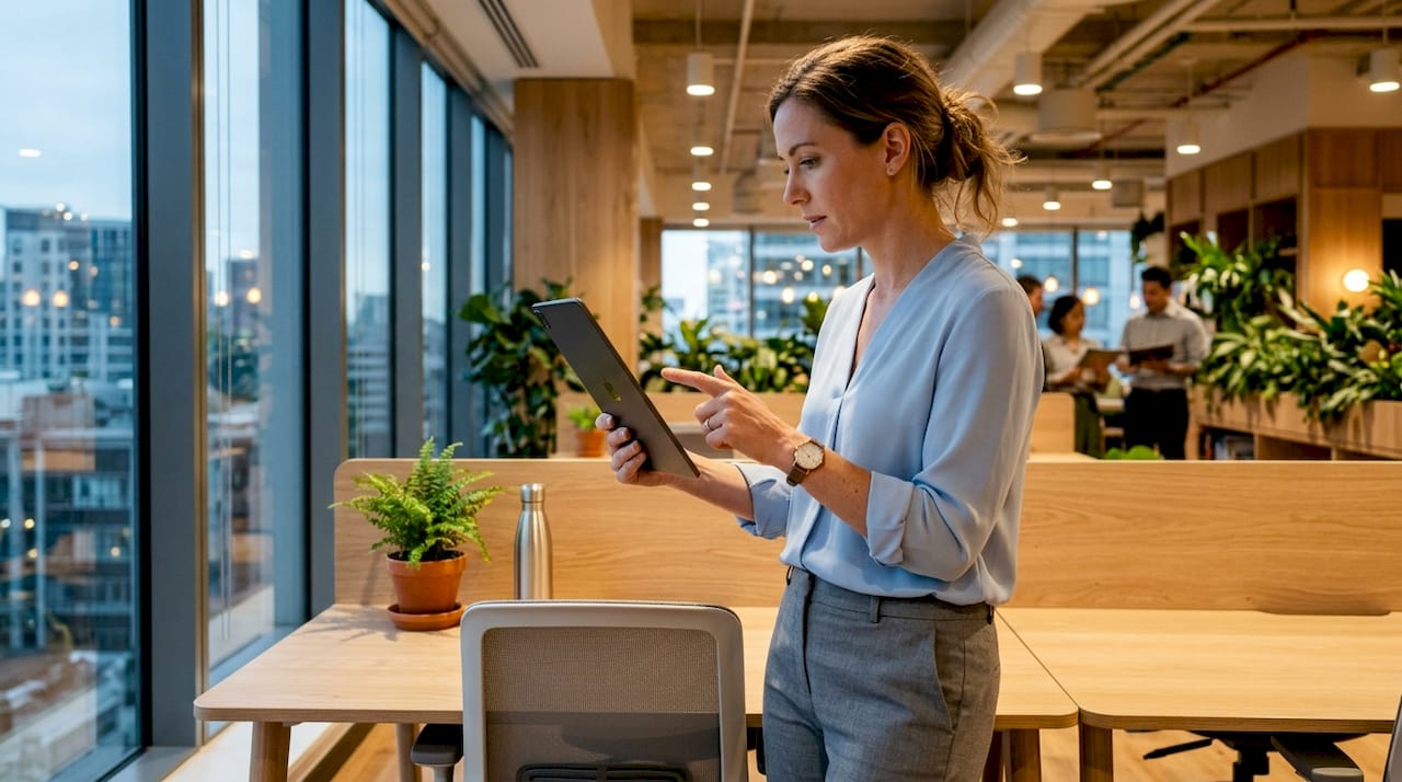 Workplace strategist reviewing desk utilization data