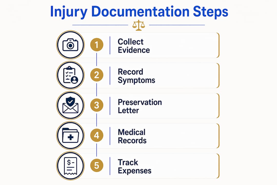 Infographic outlining injury documentation process steps