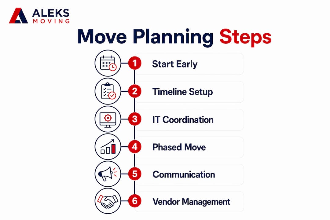 Infographic showing office move planning steps
