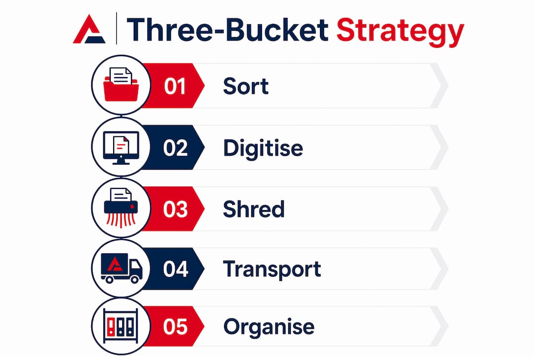 Infographic illustrating three-bucket document strategy