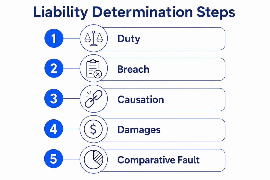 Infographic outlining key legal steps in bike accident liability determination