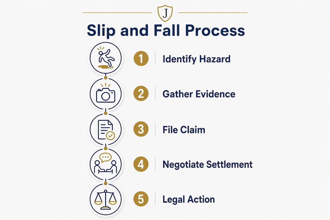 Infographic outlining key steps in slip and fall claims