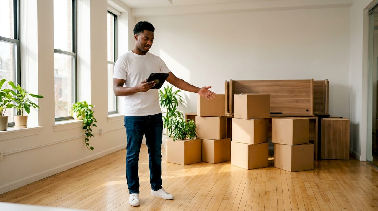 Facilities coordinator auditing office furniture and equipment