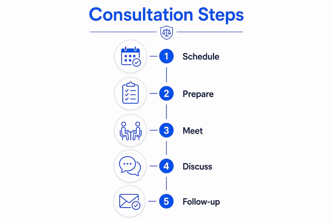 Infographic showing legal consultation workflow steps