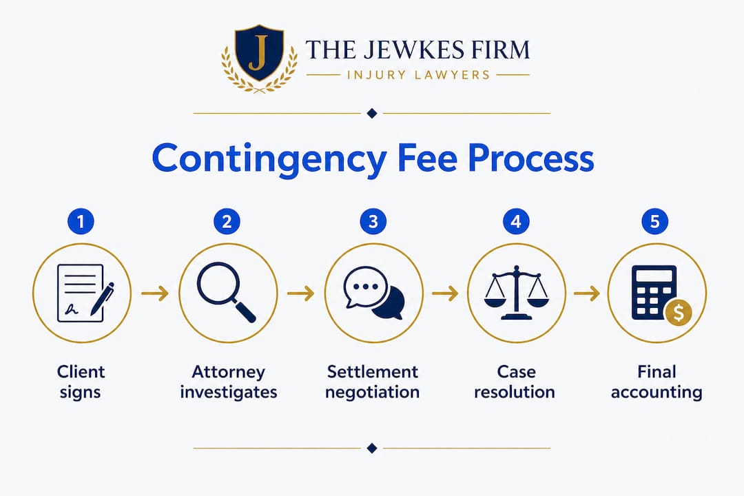 Infographic illustrating contingency fee process steps