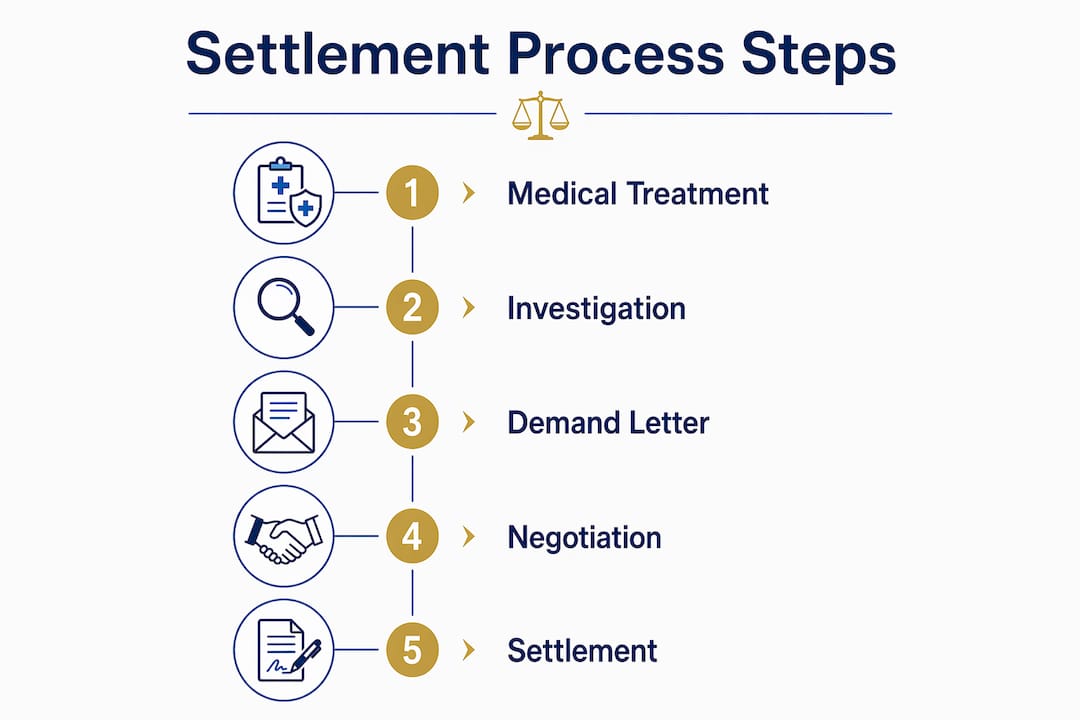 Infographic showing step-by-step injury settlement process