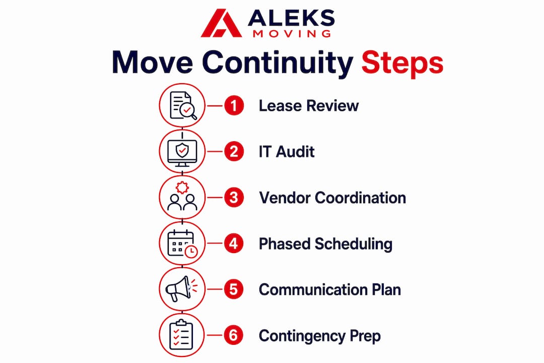 Infographic illustrating business continuity steps during office moves