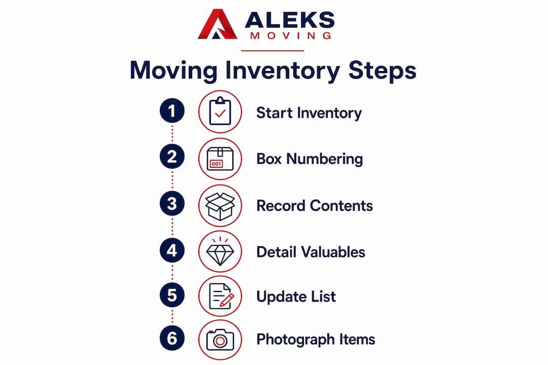 Infographic showing six steps to create moving inventory