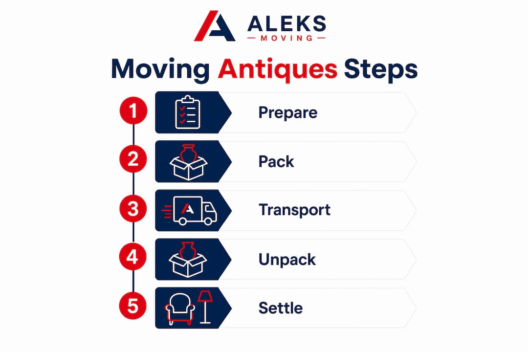 Infographic outlining steps to move antiques safely