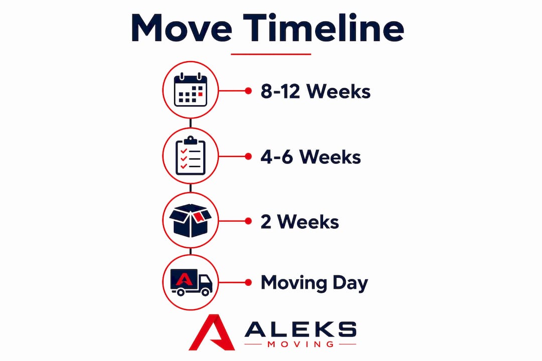 Infographic outlining Oakville moving timeline steps