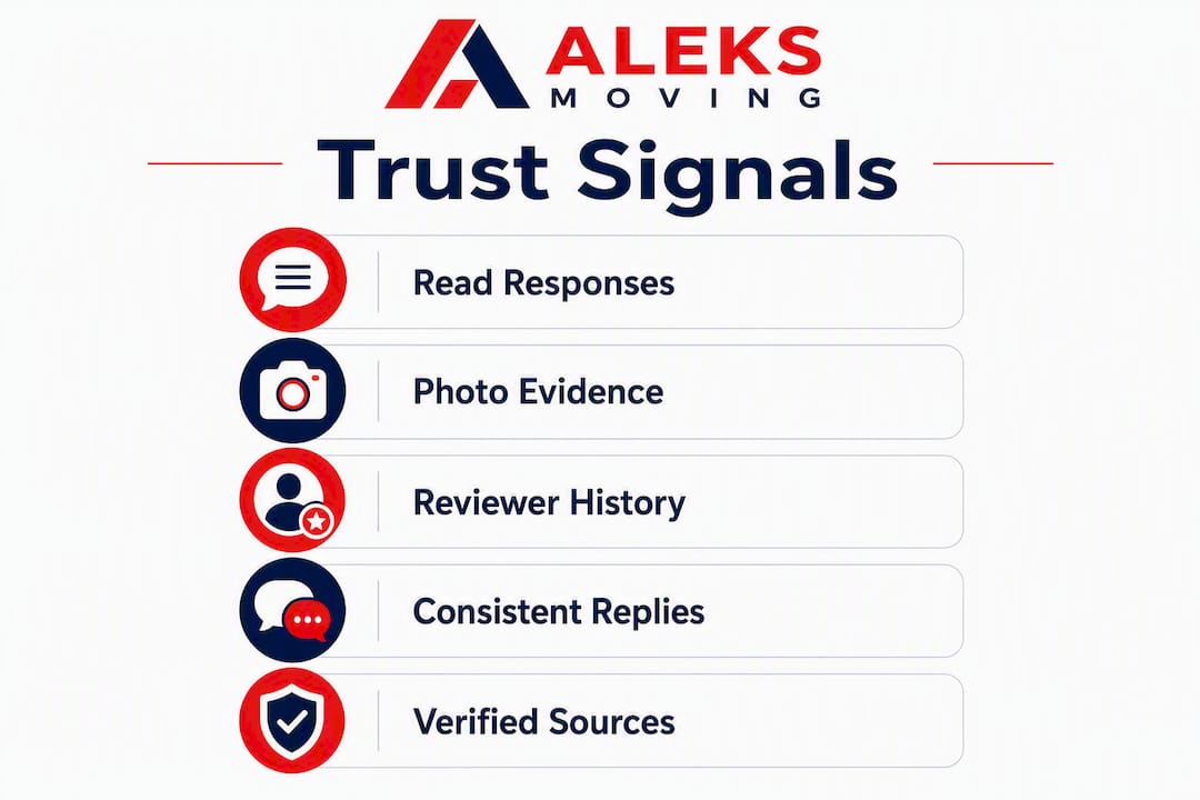 Infographic showing key trust signals in mover reviews