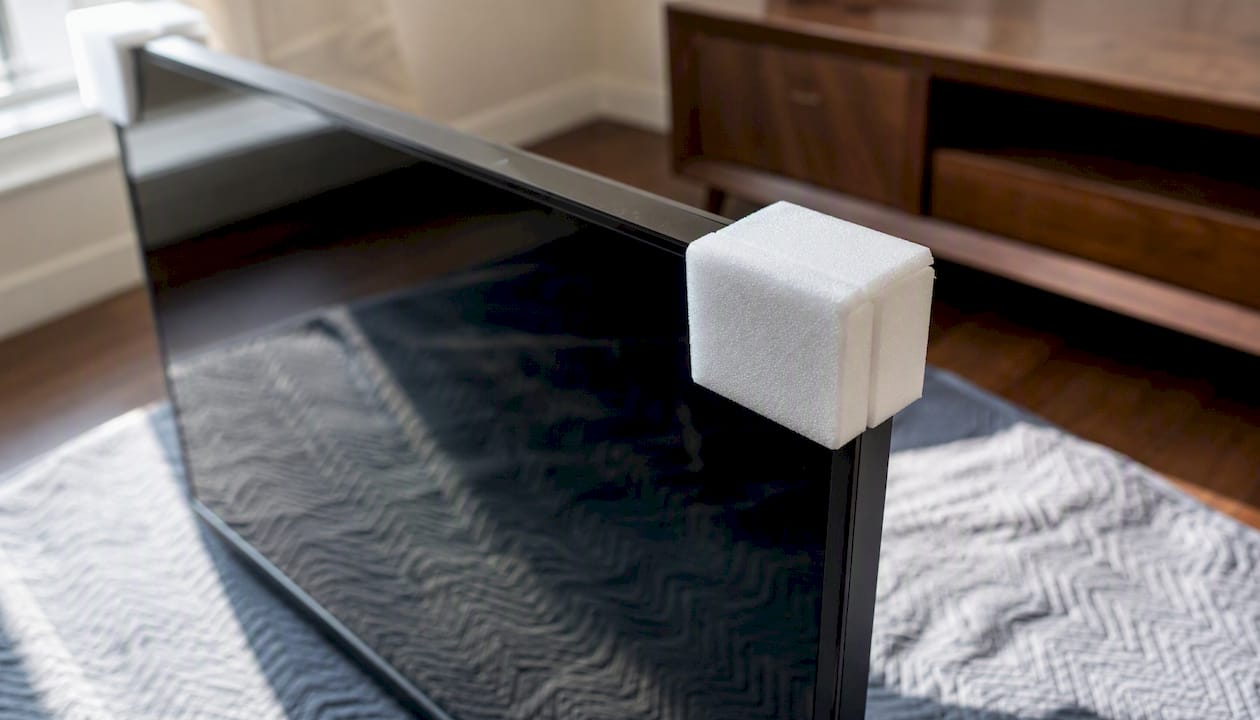Foam corner protectors on TV corners