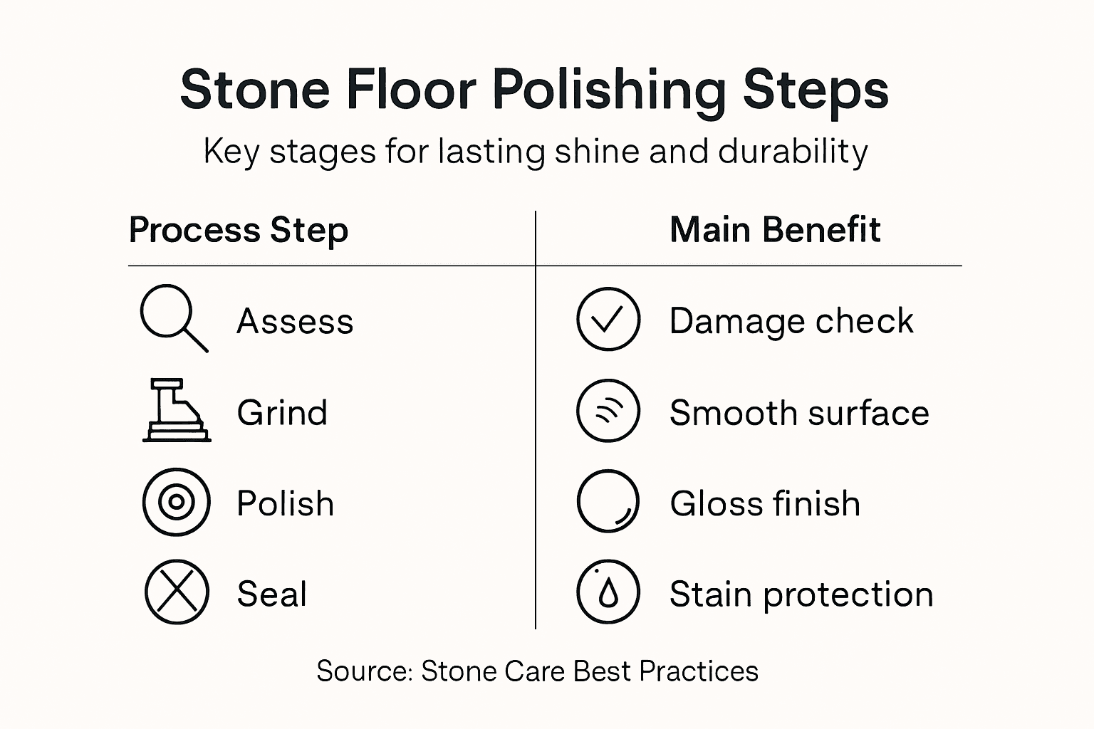 Infographic showing stone floor polishing steps and benefits